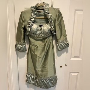 Silk Vintage MacDuggal Sage Moss Green beaded dress with jacket sz 4 NWT